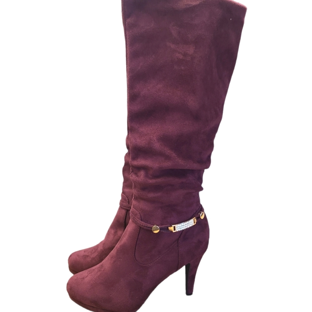 Maroon Faux Suede Knee Boots size 9.5